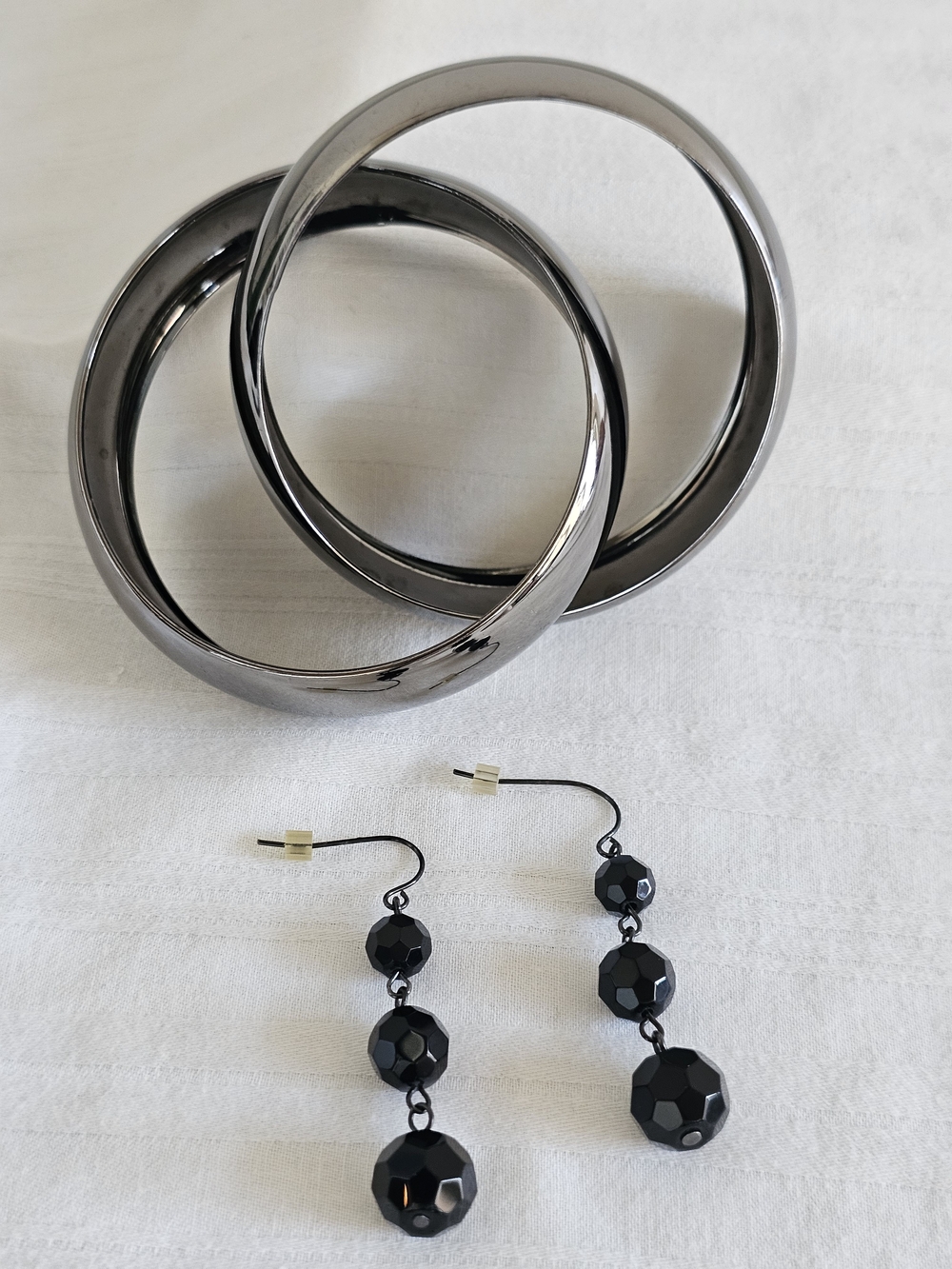 Express Black Hematite-Tone Bangle Set with Black Bead Drop Earrings